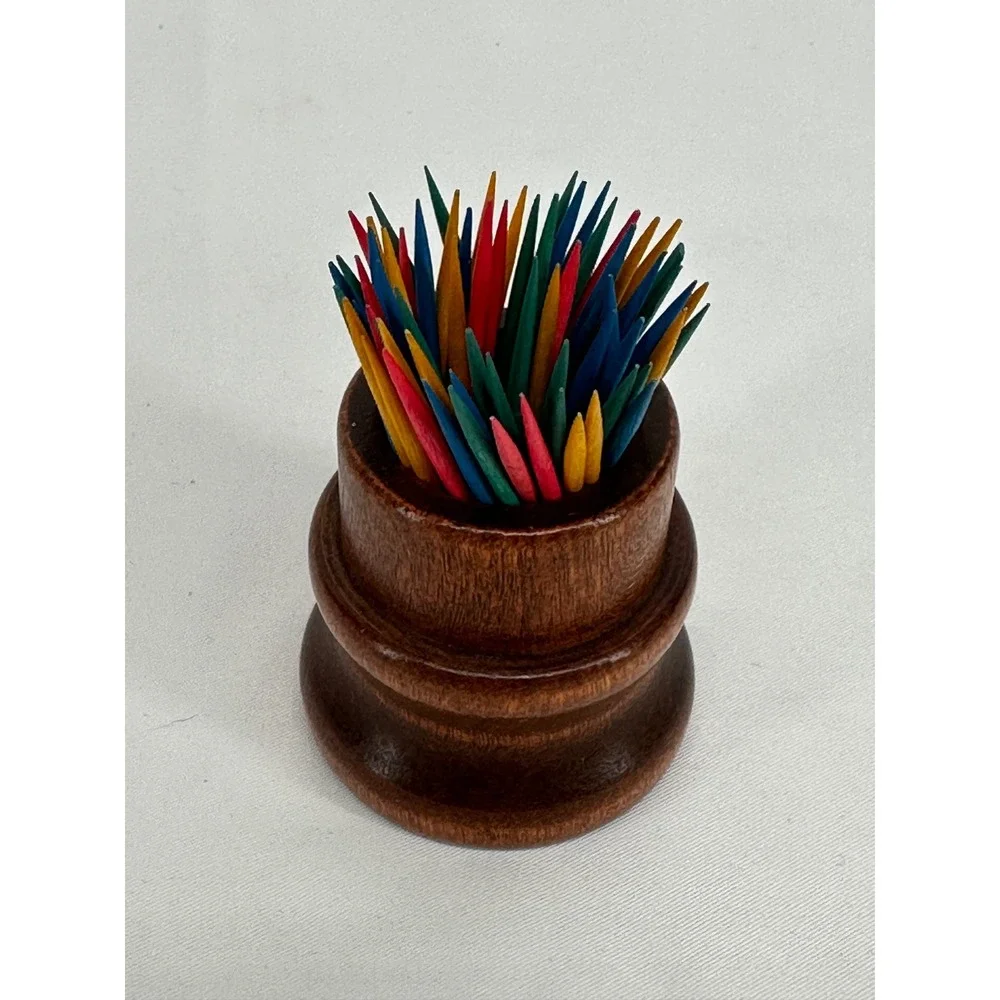 Unbranded Toothpick Holder Brown Vintage Wood Glass Dome Cloche Set